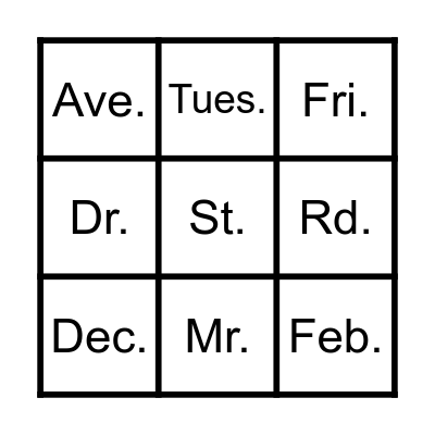 Abbreviations Bingo Card