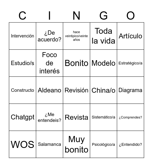 Nicasio Bingo Card