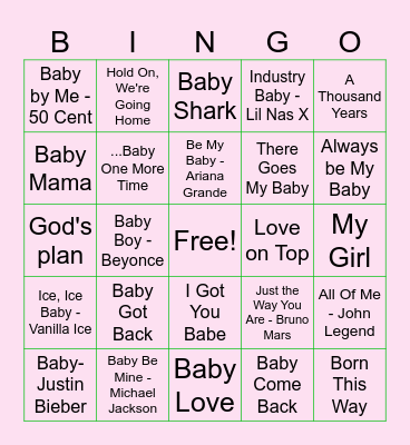 Baby Music Bingo Card