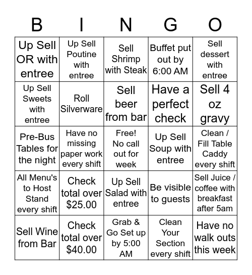 Over Night Bingo Card