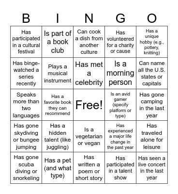 Untitled Bingo Card