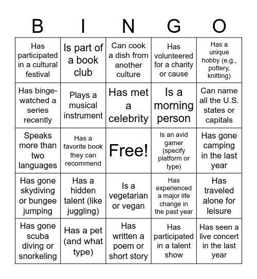 Untitled Bingo Card