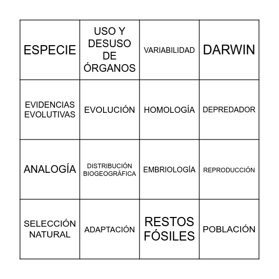 BINGO EVOLUTIVO Bingo Card