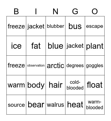 In the Arctic Bingo Card
