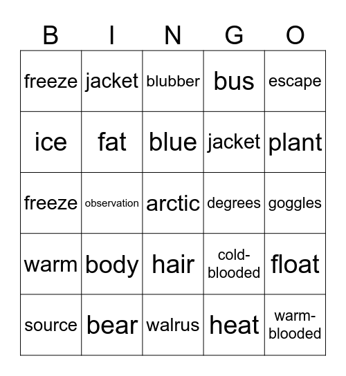 In the Arctic Bingo Card