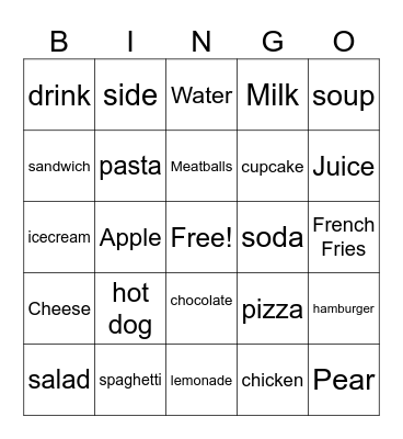 Food Words List 1 & 2 Bingo Card
