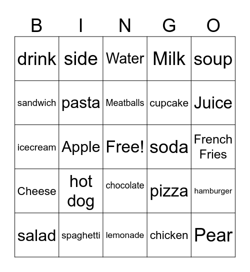 Food Words List 1 & 2 Bingo Card