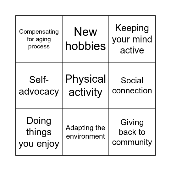 Healthy Lifestyle Bingo Card