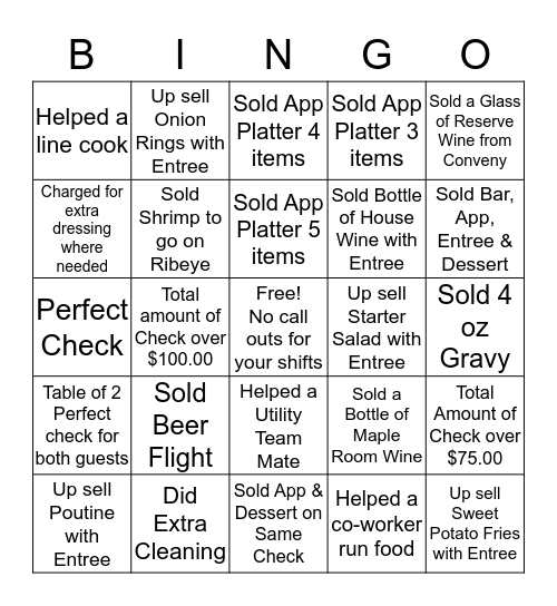 Swing Shift Bingo Card