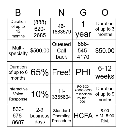 SOP Day 1 & Day 2 Bingo Card