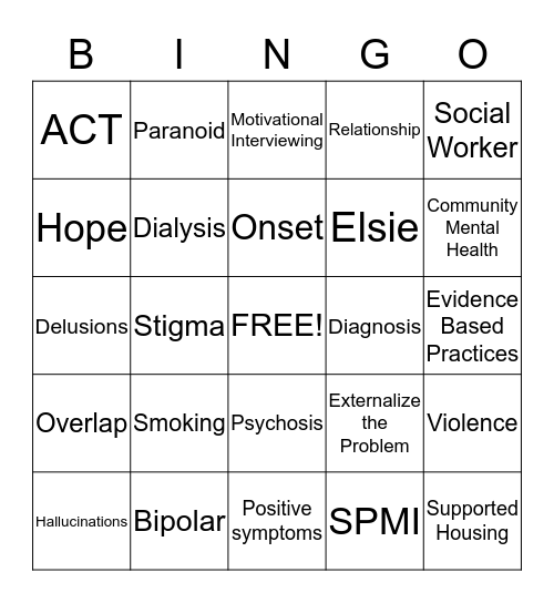 Social Work Bingo Card