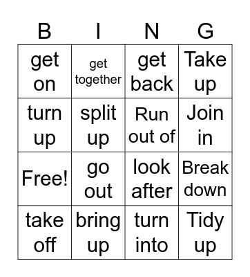 Phrasal verbs Bingo Card