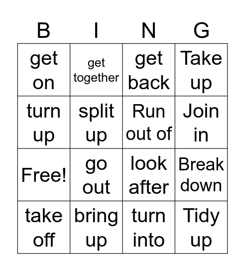 Phrasal verbs Bingo Card