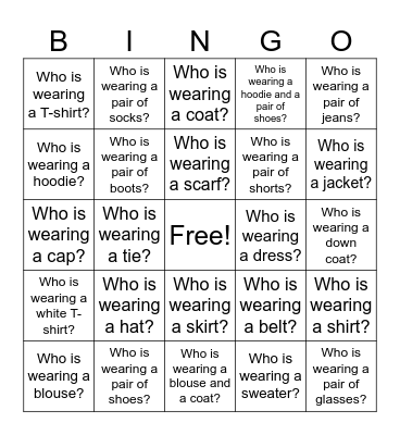 Clothes Bingo Card