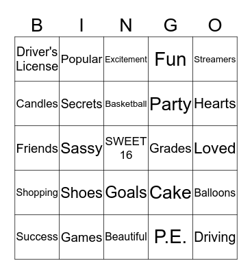 SWEET 16 Bingo Card
