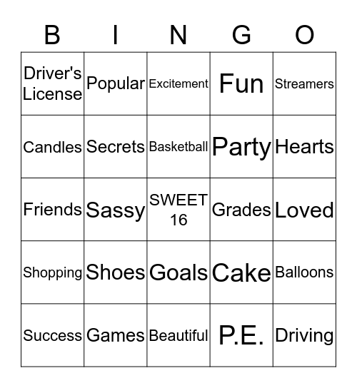 SWEET 16 Bingo Card