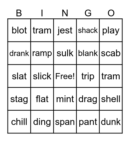 blending words Bingo Card