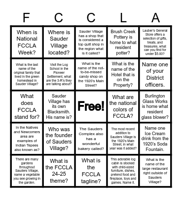 FCCLA FALL RALLY BINGO Card