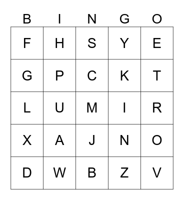 Alphabet Bingo Card