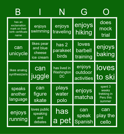 Student Ambassador Bingo! Bingo Card