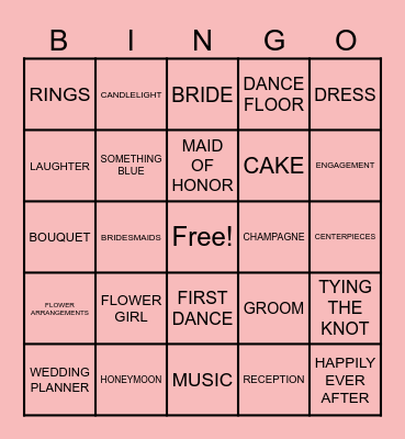 Bridal BINGO Card