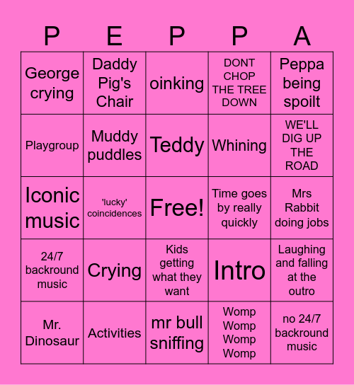 Peppa Pig Bingo Card