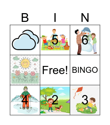 weather and activities Bingo Card