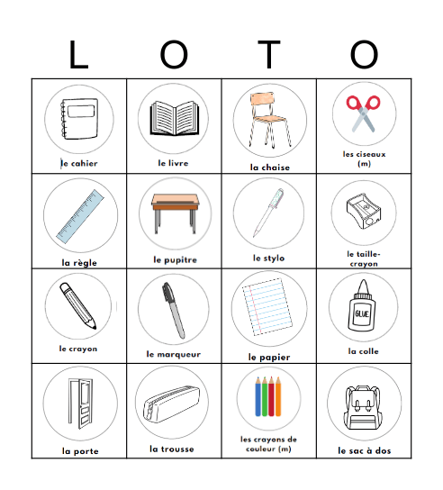 À l'École Bingo Card