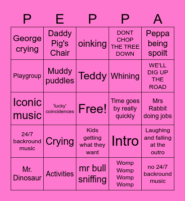 Peppa Pig Bingo Card