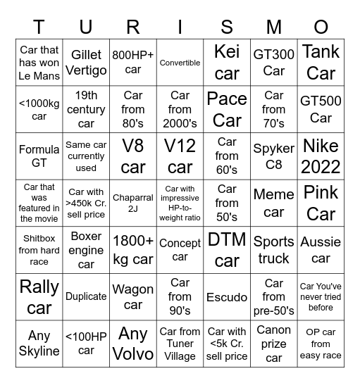 Gran Turismo 4 Spec II (Randomizer) Bingo Card