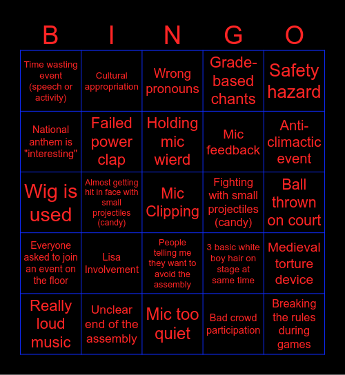 Assembly Bingo Card