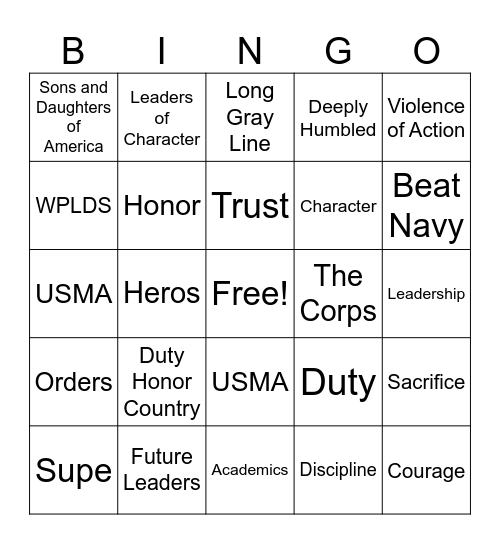 Nininger Dinner Bingo Card