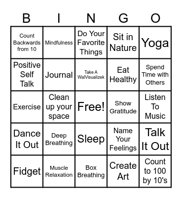 Coping Skills Bingo Card