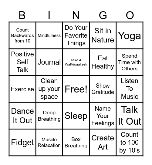 Coping Skills Bingo Card