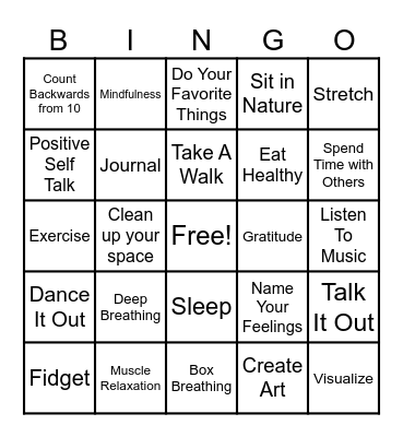 Coping Skills Bingo Card