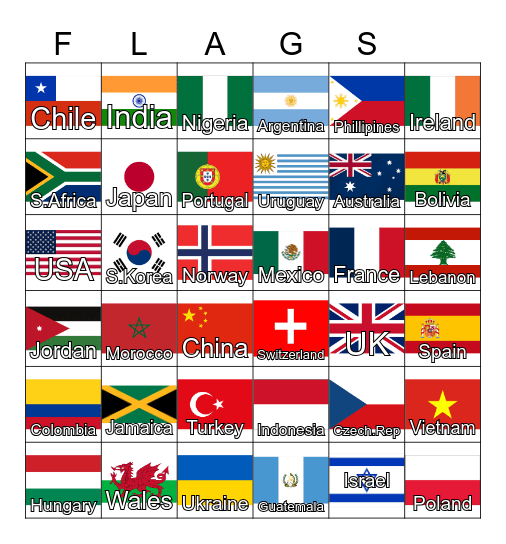 COUNTRIES Bingo Card