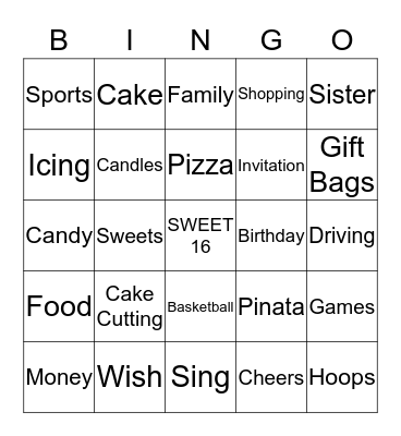 SWEET 16 Bingo Card