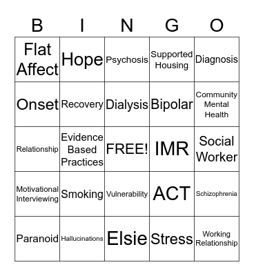 Social Work Bingo Card
