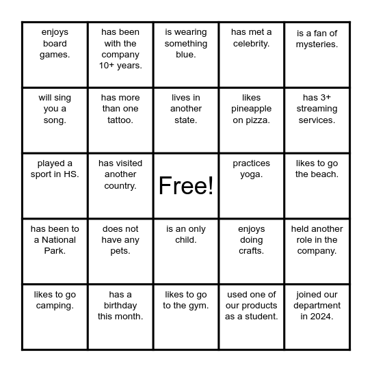 Find someone who... Bingo Card