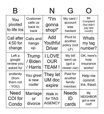 State Farm Bingo Card