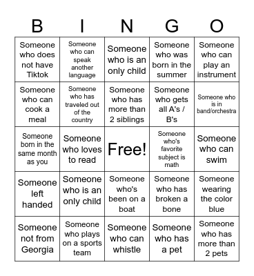 Get To Know You Bingo Card