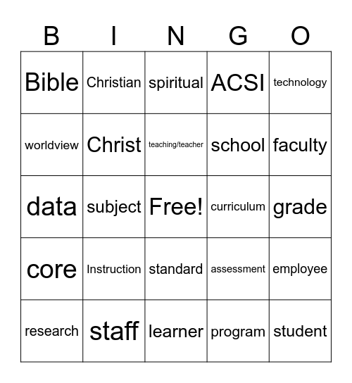 ACSI Bingo Card