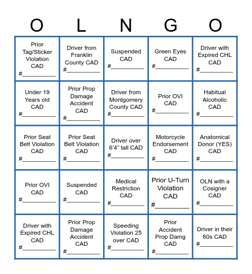 OLN-GO Bingo Card