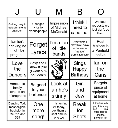 JUMBOshrimp BINGO! Bingo Card