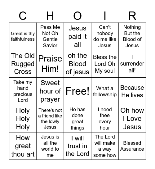 Praise and Worship Bingo Card