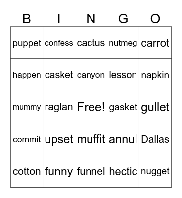 CVC 2 Syllable Words Bingo Card