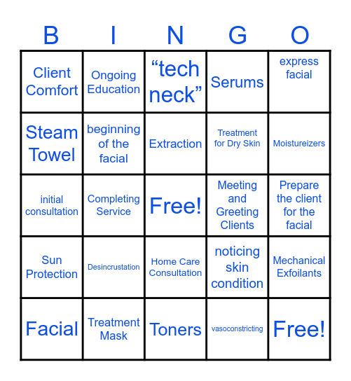 Facial Treaments Bingo Card