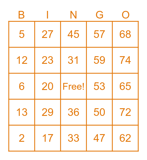 Halloween Bingo Card
