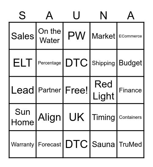 Sunlighten Bingo Card