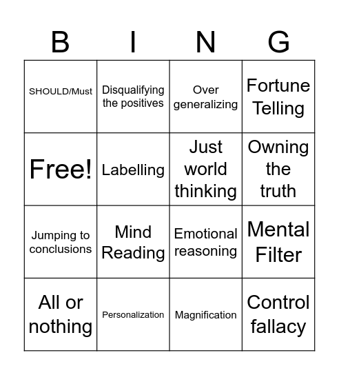 COGNITIVE DISTORTIONS Bingo Card